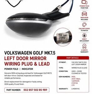 VW GOLF MK7 MK7.5 LH DOOR MIRROR POWER FOLD INDICATOR SILVER 5G2857502BS
